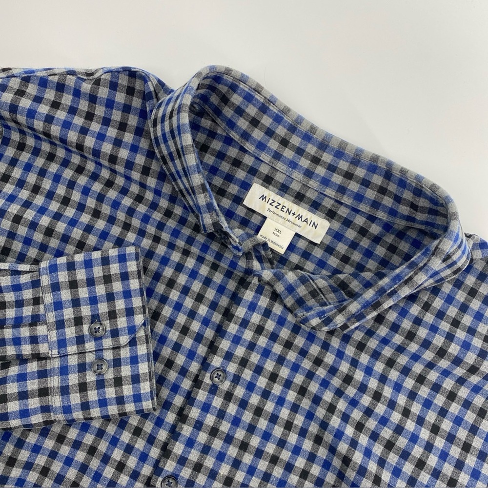 Mizzen Main Shirt Mens XXL Trim Blue Gray City Flannel Performance Check Preppy